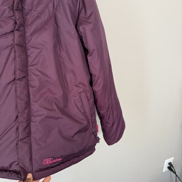 Burton Reversible Snowboard Ski Jacket Womens L Purple Pink Down Fill Hooded - Picture 2 of 5